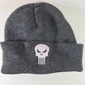 Gray Knit Beanie With Punisher Skull Embroidery Adult Marvel hat fall winter